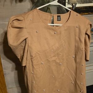 SHEIN Tan Boxy Embellished Blouse